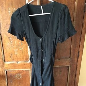 Black linen mini dress